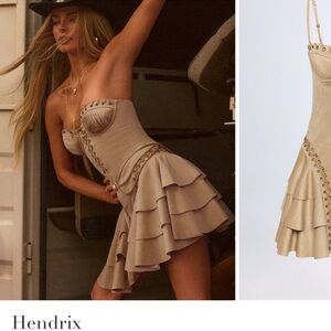 Oh Polly Cream and Gold Strapless Western Dress